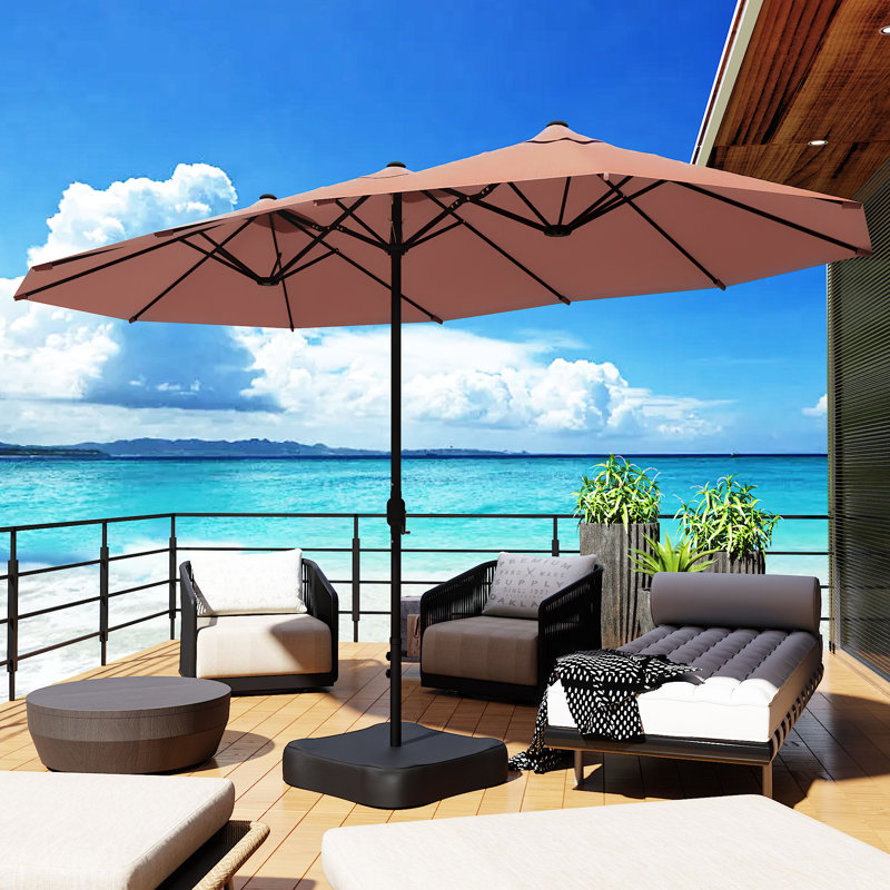Grand parasol de patio à double face 15 pi avec base, Rose