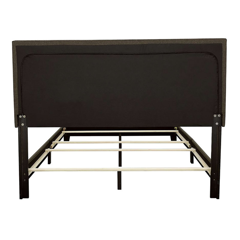Lit pour grand lit gris anthracite pour la chambre à coucher, pieds en bois massif stable noir, garniture cloutée gracieuse, gris anthracite