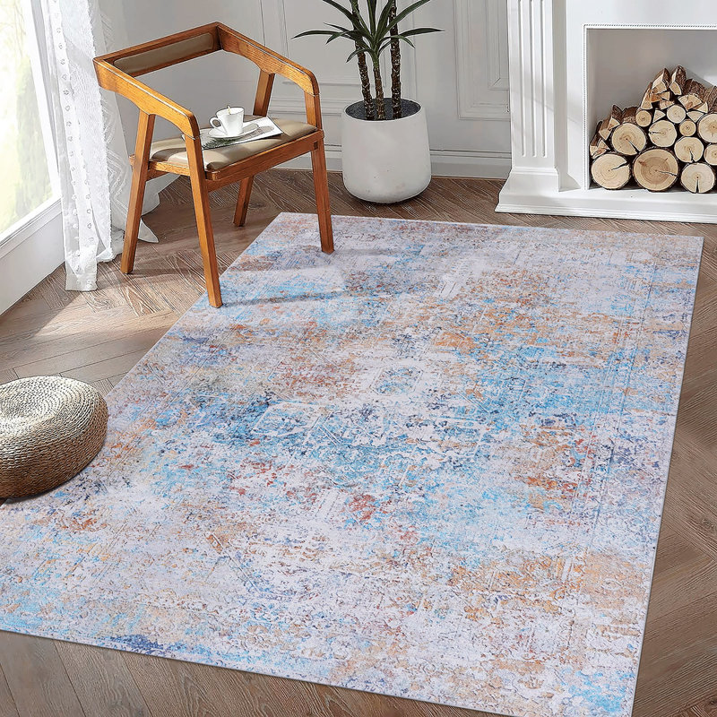Area Rug, Yellow Washable Rug (Yellow), Rectangle 8' x 10'