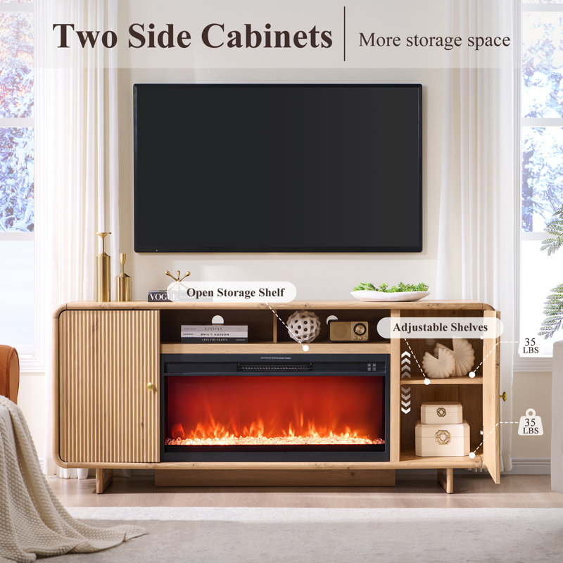 Meuble télé avec foyer 70 po Abrianna, Naturel