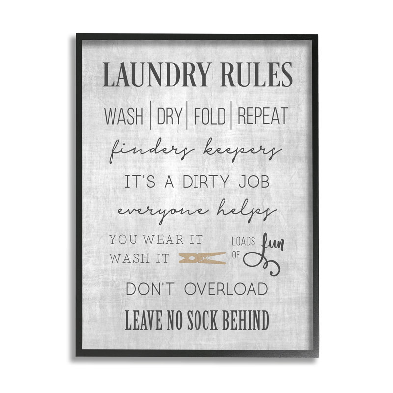 Laundry Room Rules Family List, estampe numérique par CAD, H 30 po x l 24 po x P 1,5 po, Giclée encadrée noir minuit