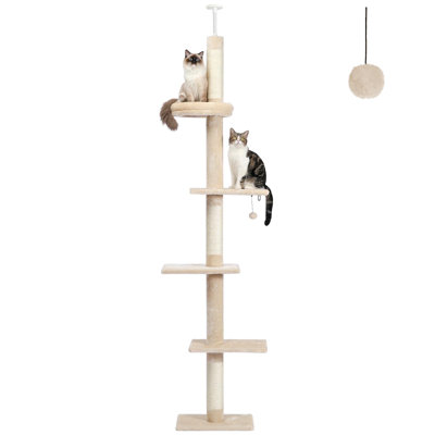 Adjustable 5-Level Cat Tree With Thickened Posts, Sisal Scratching, Climbing, And Cozy Round Bed - Space-Saving Design For Small To Medium Cats