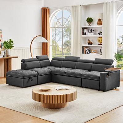 Fabric Sectional Sofa With Storage Ottoman
