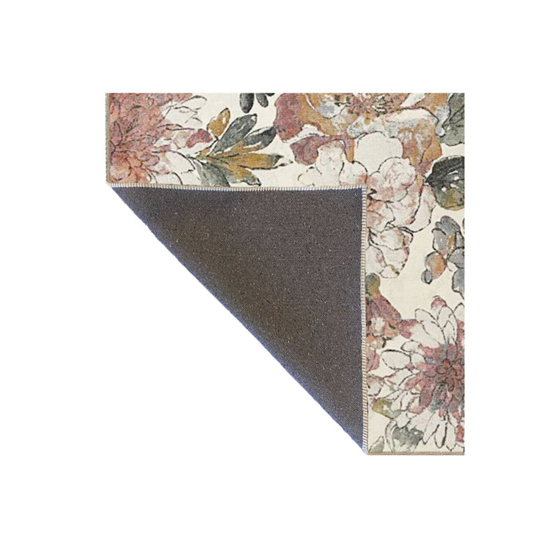 Tapis décoratif lavable à la machine à motif floral à motif floral rose et beige, Sous-tapis carré 3 pi 3 po inclus