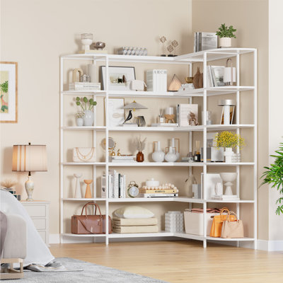 71.3"H X 47.2"W Metal 6-Tier Modern Corner Bookcase