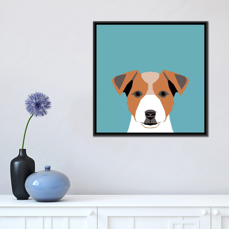 Jack Russell Terrier, impression sur toile tendue, H 18 po x l 18 po x P 1,5 po, Toile avec cadre noir, Pas de tapis