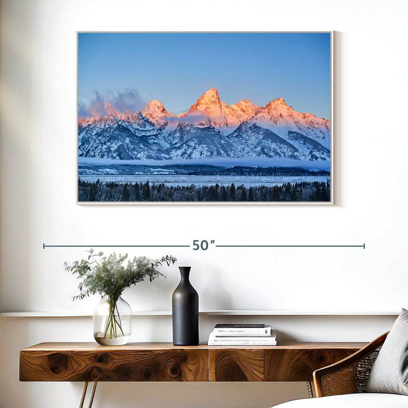 Grand Tetons congelés, Cadre flottant blanc, 40 po x 27 po