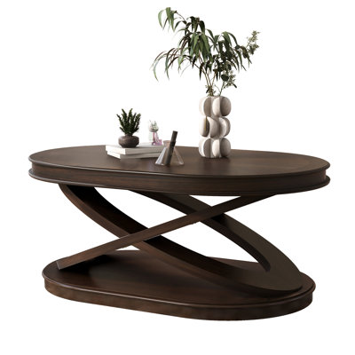 Table basse ovale en bois de 44 po avec base en forme de X (table incluse seulement)