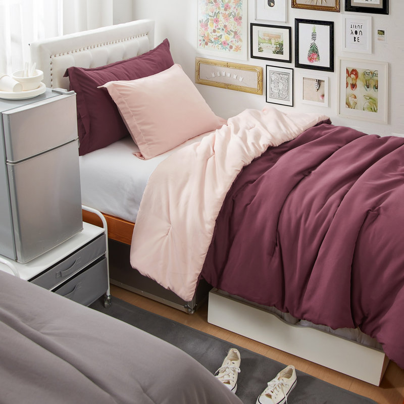 Double Brushed Microfiber Reversible Twin XL Comforter Set, Windsor Wine/Pale Dogwood