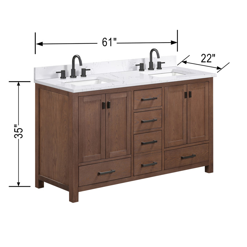 Modero 60" Double Bathroom Vanity with Top, Cala White, Black, Mocha Oak