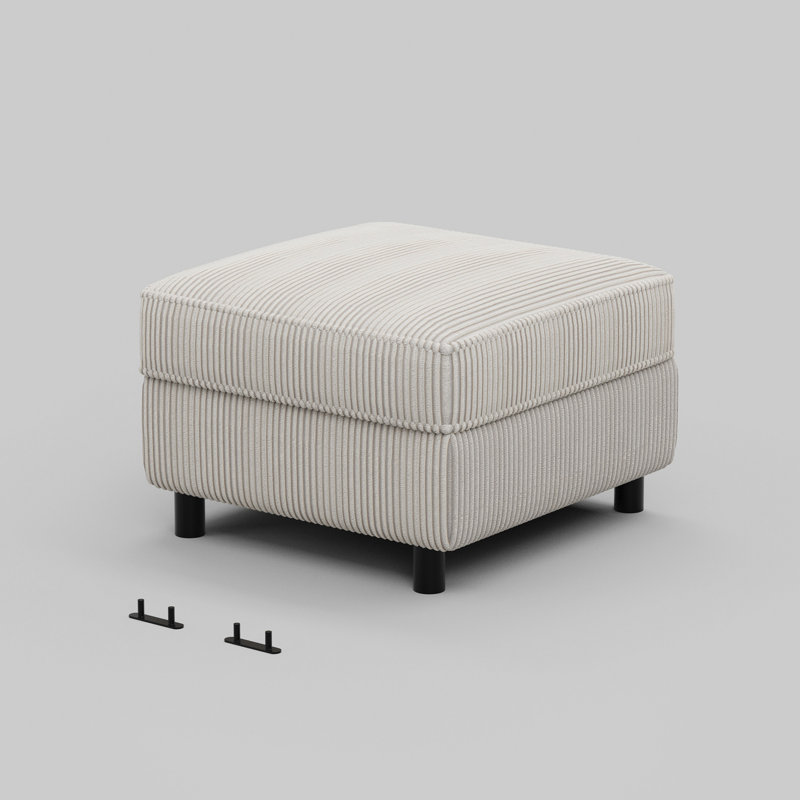 Corduroy Fabric Ottoman For Modular Sofa, White Corduroy