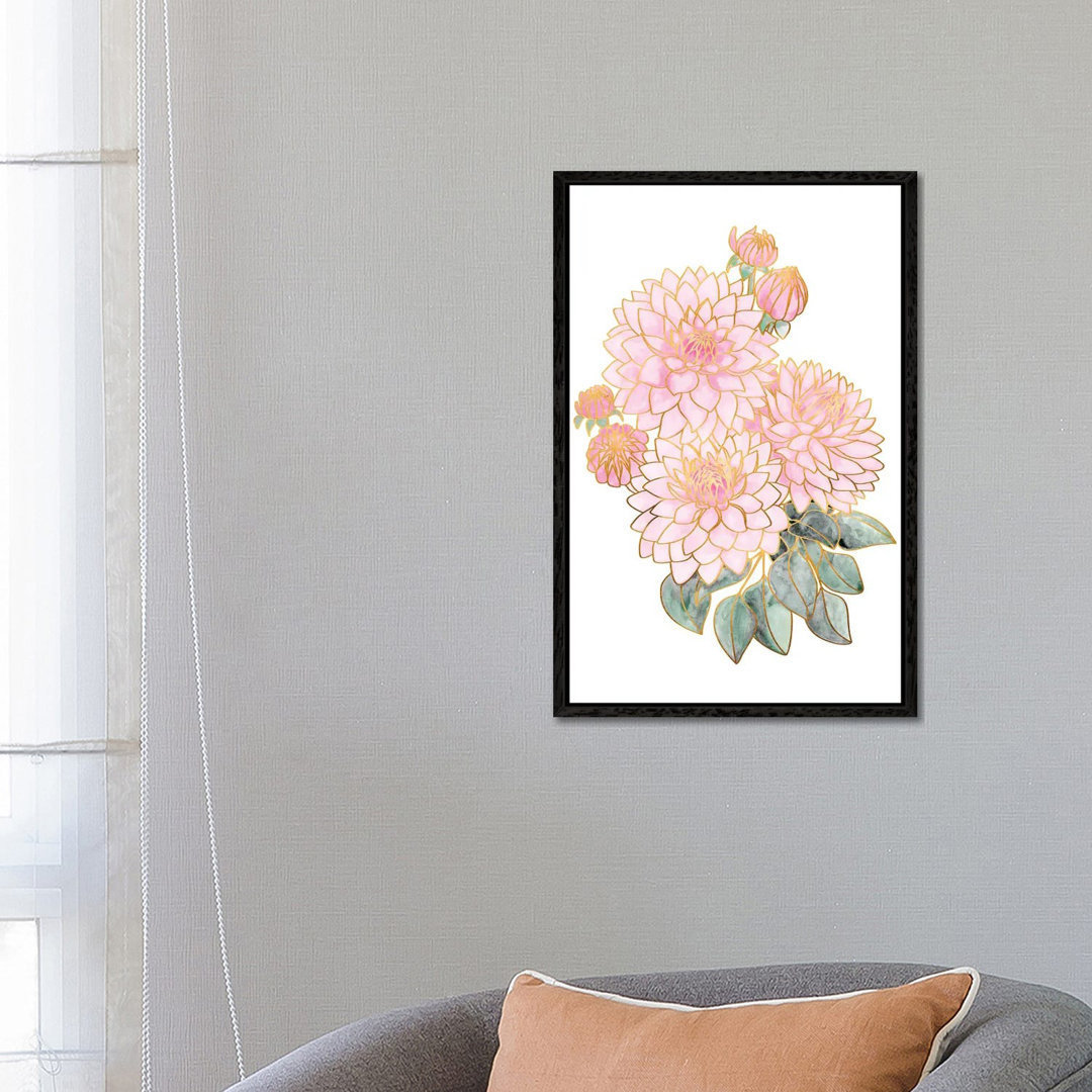 Pacey Dahlien Bouquet In Pink Aquarell von Blursbyai - Galerie-verpackt Leinwand Giclée auf Leinwand