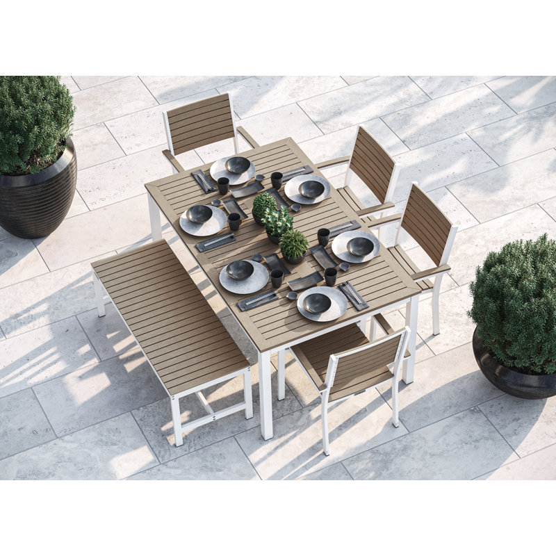 Travira 6 - Person Patio Dining Set with Rectangular Table, Chalk, Tekwood Vintage