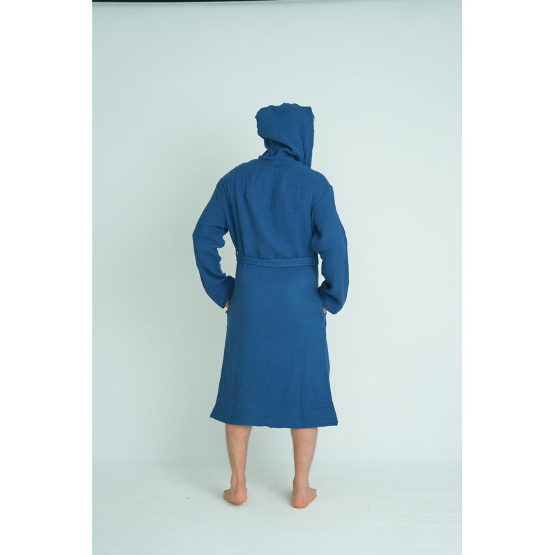 100% mousseline de coton - peignoir léger pour femmes et hommes, séchage rapide, S / M, Marine