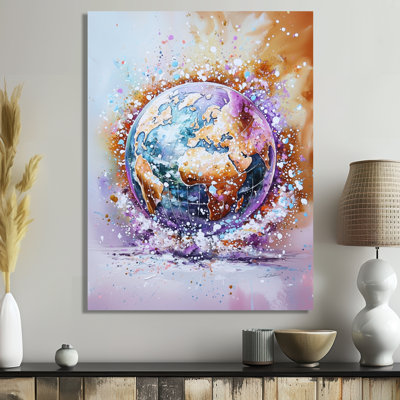 Watercolor Globe - World Map Metal Wall Art Decor, Modern Metal Print