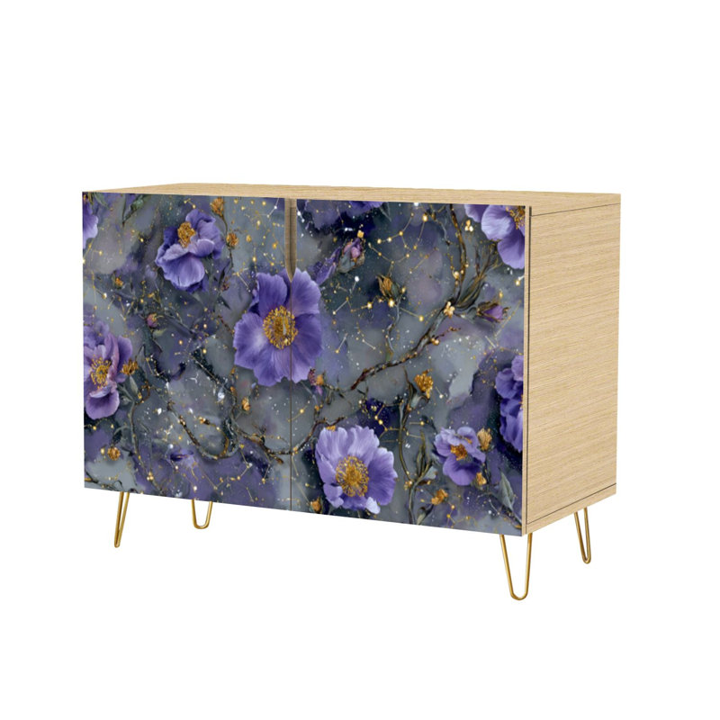 Buffet Buffet avec rangement Celestial Botanical Flower Constellation avec 2 portes pour le salon et la cuisine