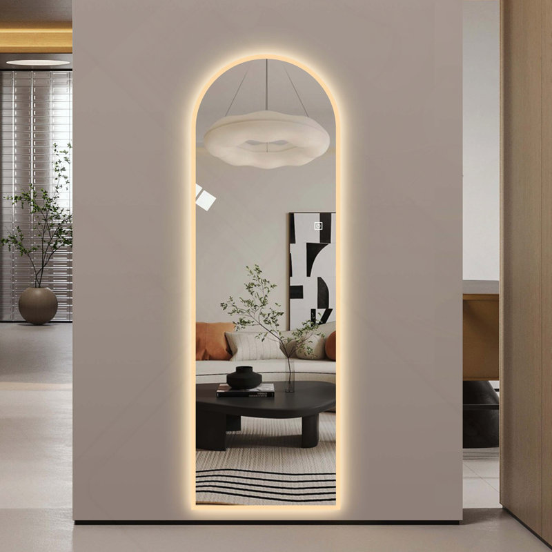 LED Full Length Wall Mirror, Symmetrical Arch with Frosted Glass Border