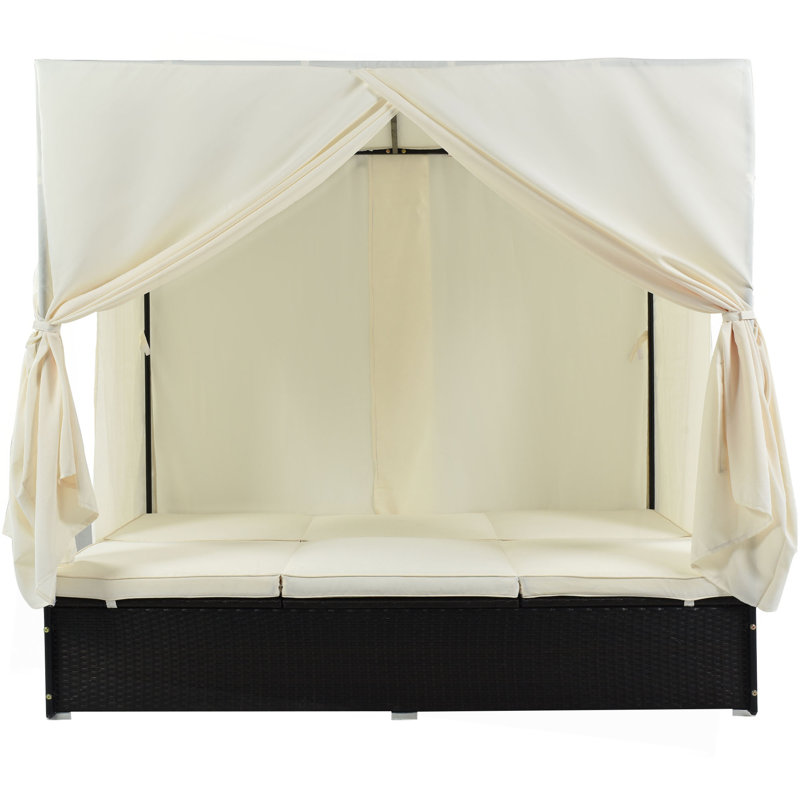 U_STYLE Méridienne d'extérieur double avec rideaux, Beige