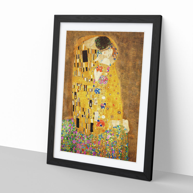 The Kiss by Gustav Klimt - Wall Art, Black, Brown, 48cm H x 36cm W