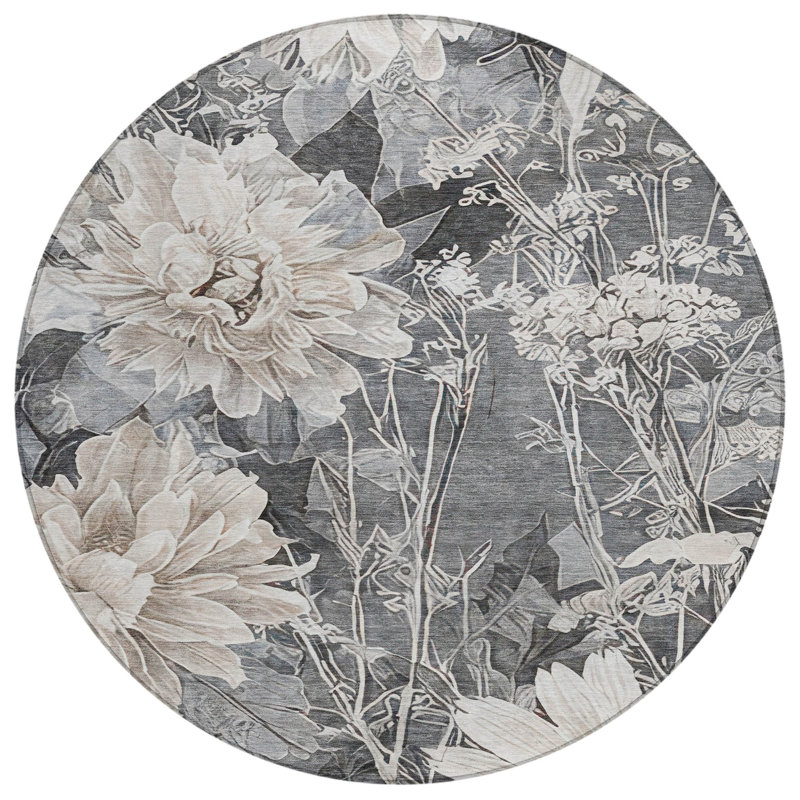 Machine Washable Indoor/Outdoor Chantille ACN2933 Floral Rug, 8' Round