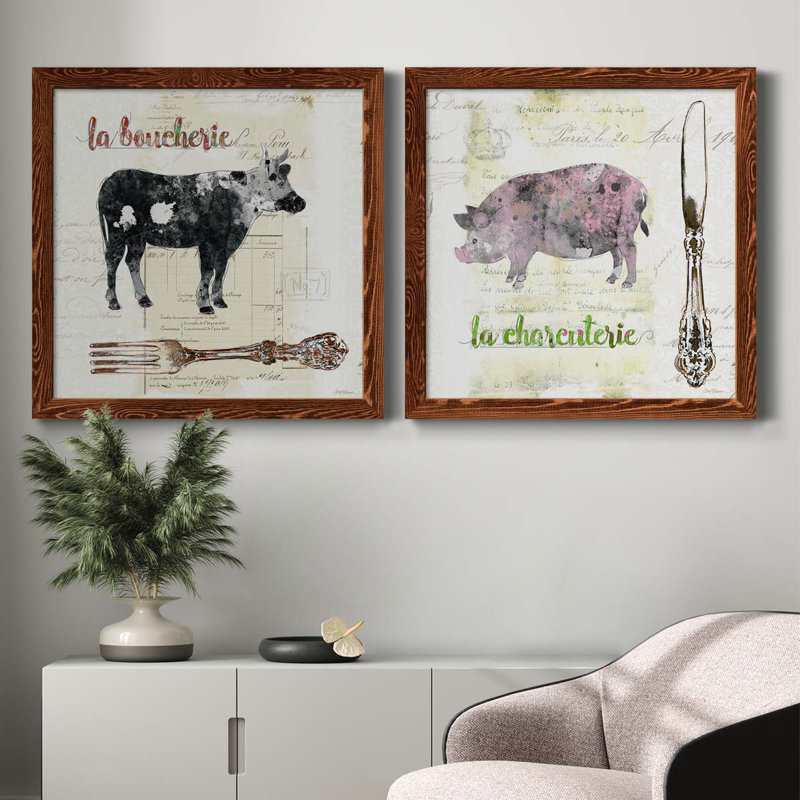 Vache dorée - ensemble de 2 peintures sur toile encadrées, H 27,5 po x l 55 po x P 1,5 po, Encadré de bois de noyer