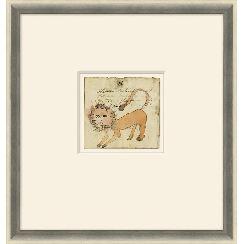 Lion - Mennonite Ledger Drawing Giclee Print by Soicher Marin Archives, White, Beige, 14" H x 13.25" W x 1.25" D