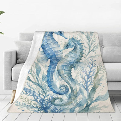 Couverture en flanelle en peluche à motif aquarelle de plantes marines, 76 x 102 cm