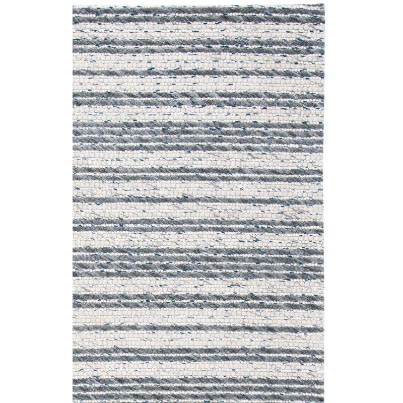 Aon Striped Handwoven Gray/Ivory Area Rug, Rectangle 8' x 10'
