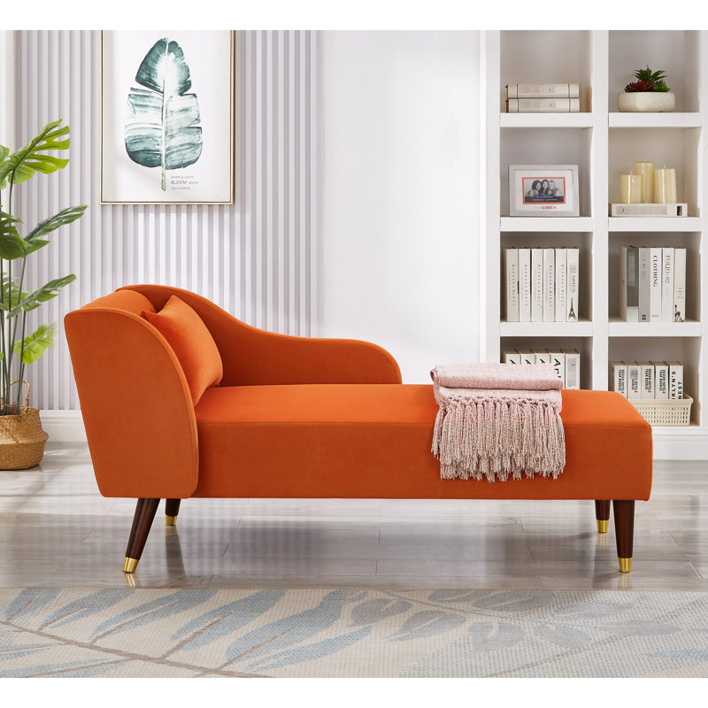 Méridienne élégante en velours - orange courbé contemporain