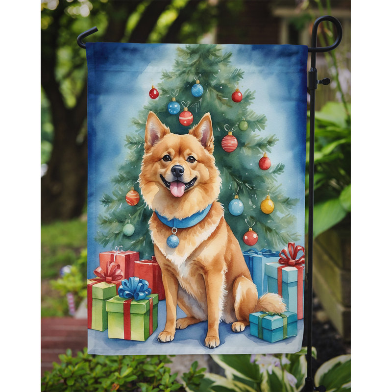 Drapeau de Noël renne de jardin, Spitz finlandais