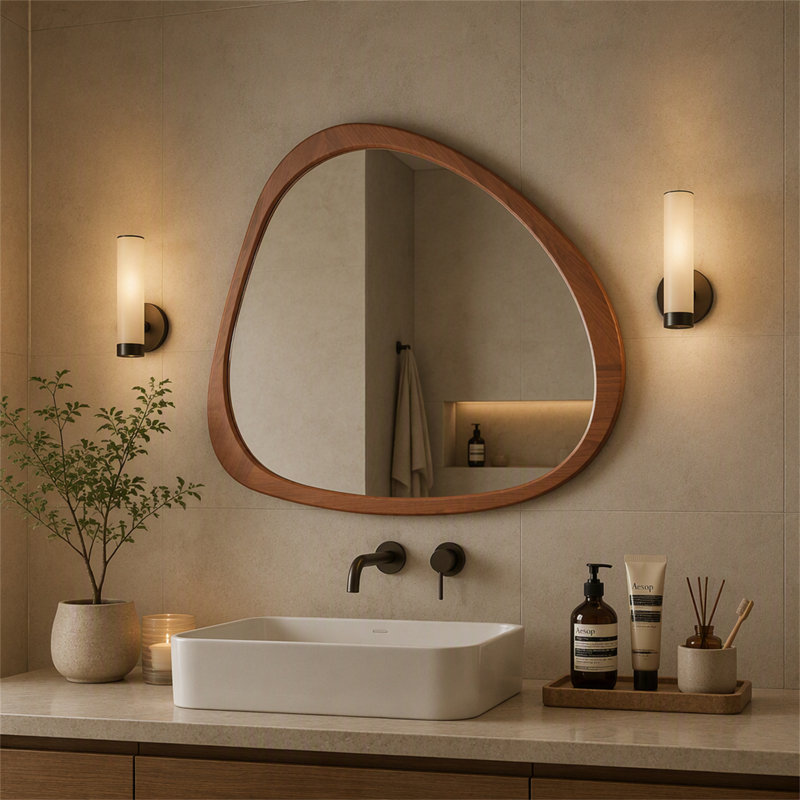 Miroir en bois massif 45 po Miroir mural asymétrique
