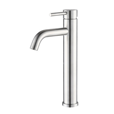Tall One Hole Lavatory Bathroom Faucet - Modern Single Handle Sink Tap In Brushed Nickel Scheme Edition