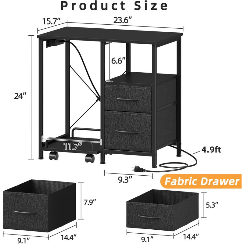 Printer Stand With Power Outlet And USB Ports, Rolling Shredder Stand With Fabric Drawers And Storage Shelf, Sturdy Home Office Printer Table With Multi-Functional Design