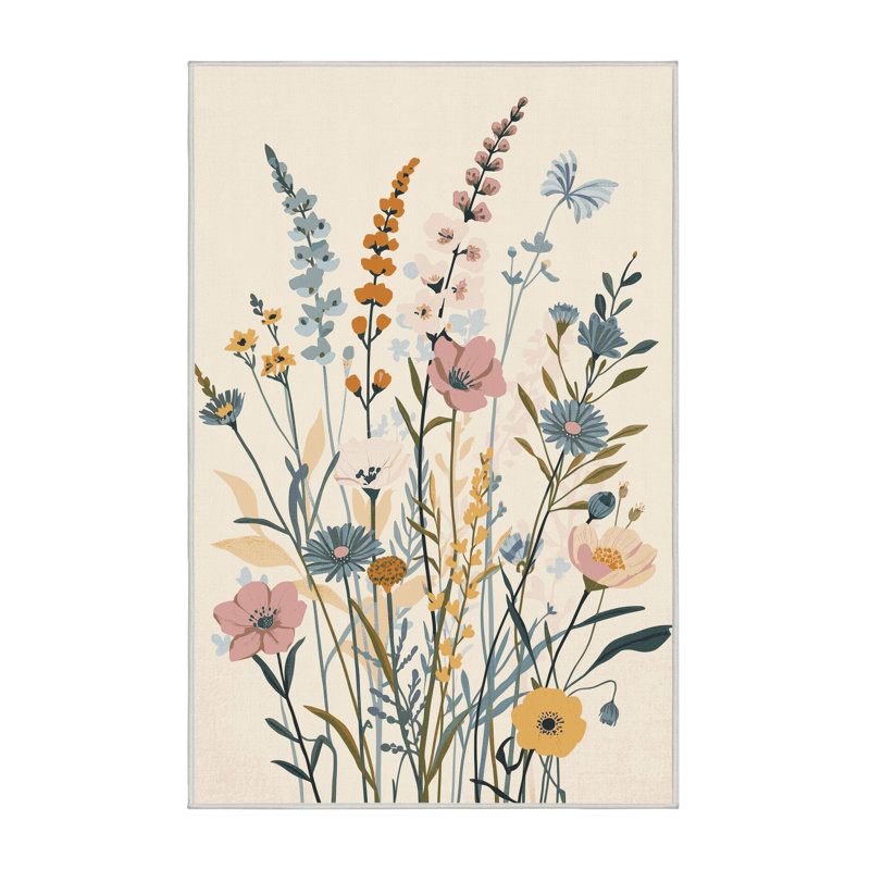 Soft Plush Fedele Easter Modern & Contemporary Abstract Area Rug in Beige – White Binding, 7x10