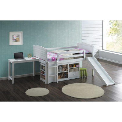 Lit mezzanine simple Floie avec bureau intégré et tablettes Harriet Bee