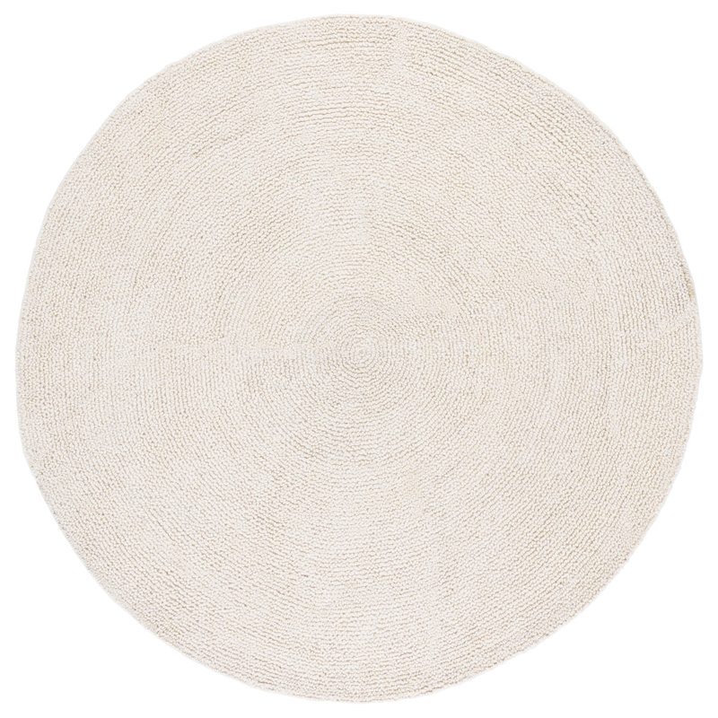 Novelty Hand Tufted Wool & Cotton Solid Color Rug in Ivory, Round 6'