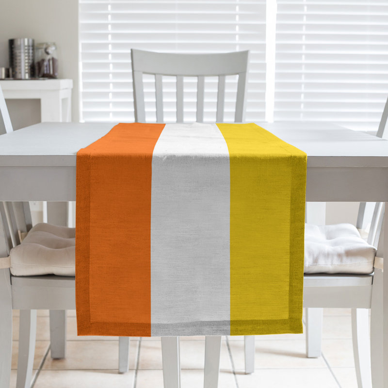Chemin de table, 72 po x 16 po, Rouge orangé / blanc / jaune, Miami