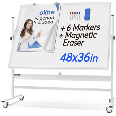 Mobile Whiteboard 48" x 36" Inch Large Magnetic Rolling Double Sided Reversible Dry Erase Board