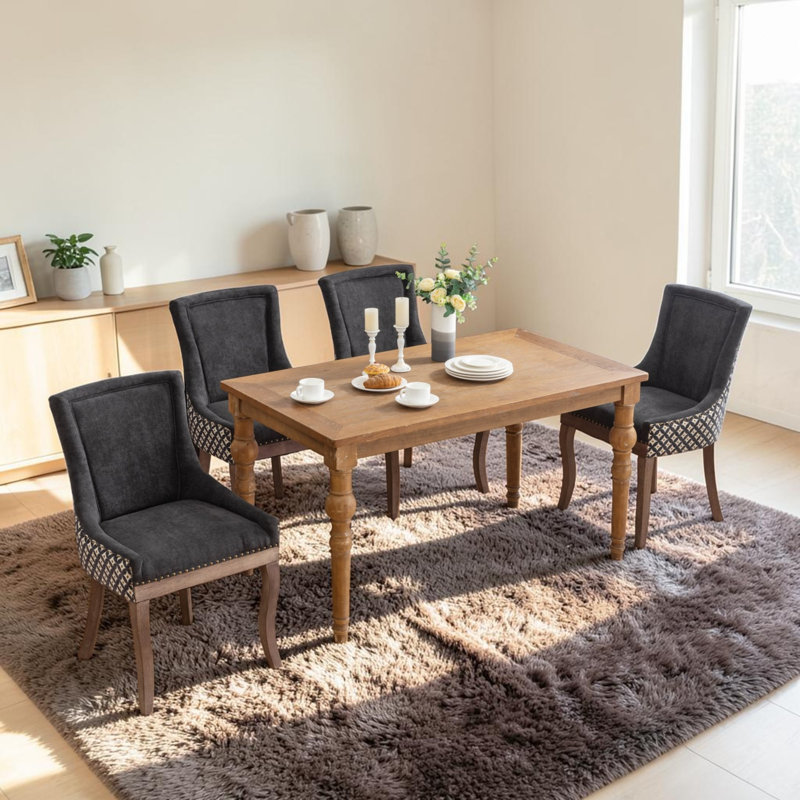 Ensemble de 4 chaises d'appoint rembourrées en lin, 4, Étoiles noires, Brun