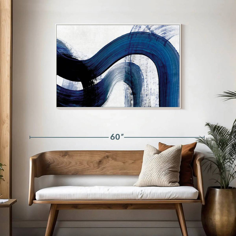 Blue Clota Curves, Cadre flottant blanc, 43 po x 29 po