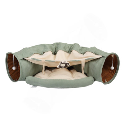 Cat's Telescopic Tunnel Cushioned Bed Pet Nest Teasing Balls Zipper Connection Feline Supplies, Bright Green