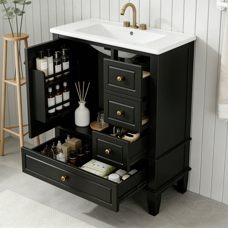 Meuble-lavabo 30 po avec lavabo, Noir
