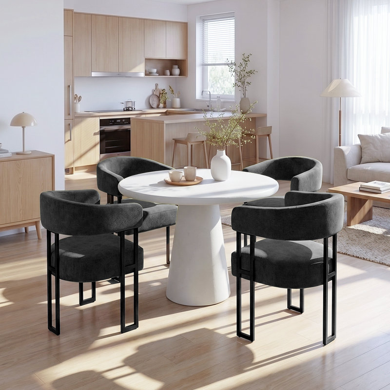 Upholstered Velvet Dining Armchair - 18.1" Seat Height Kitchen Side Chairs  (Set of 6), 6, Black