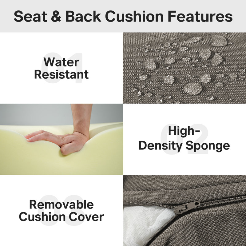 Ensemble de coussin de siège et de dossier en polyester résistant aux intempéries Deb, Gris, 1, L 24 po x P 24 po 