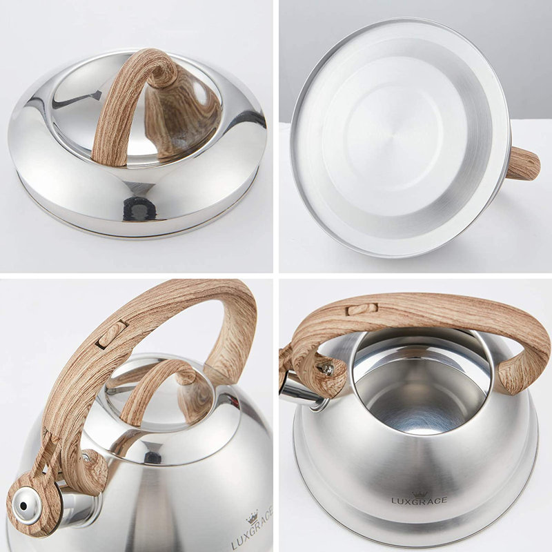 2.3 Qt Stainless Steel Whistling Tea Kettle with Wood Handle