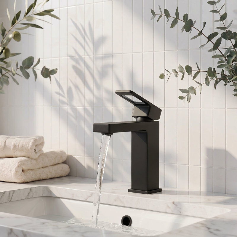 Cube Single-Hole Single-Handle Bathroom Sink Faucet, Matte Black, Drain Assembly Included