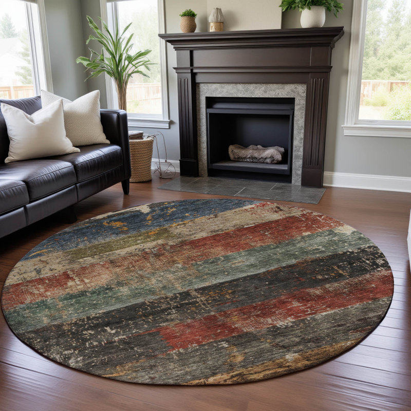 Premium Machine Washable Jessie AMF1198 Stripes Rug, Round 8'