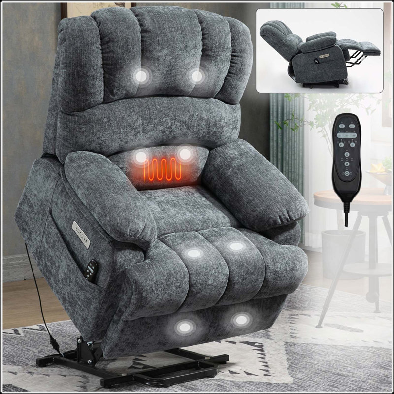 Comfortable and Functional Power Lift Recliner Chair with Massage and Heat, Blue Gray
