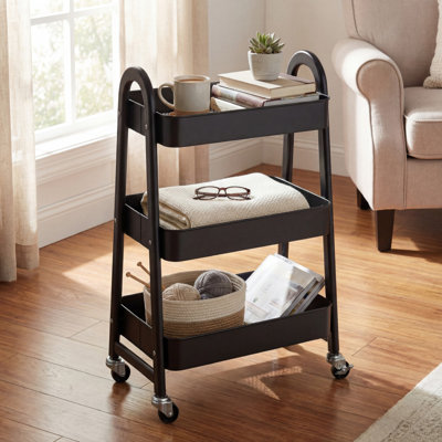 3-Tier Rolling Utility Cart with Locking Wheels, Metal Storage Organizer
