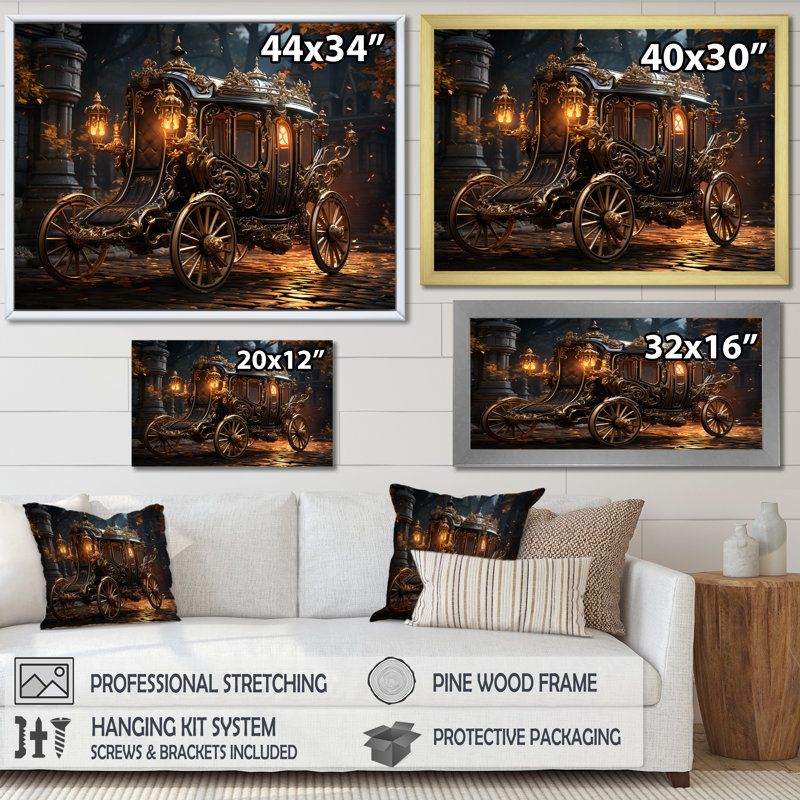 «Old American Cart II», art mural rétro, H 12 po x l 20 po x P 1 po, Cadre d'angle fermé noir